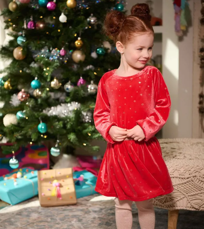 Dresses Girls Hatley Girls Holiday Stars Crushed Velour Dress