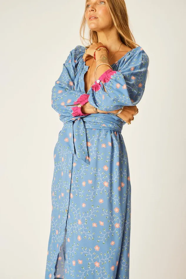 Dresses Shop Natalie Martin ALEX MIDI DRESS WITH SASH Pinwheel Denim