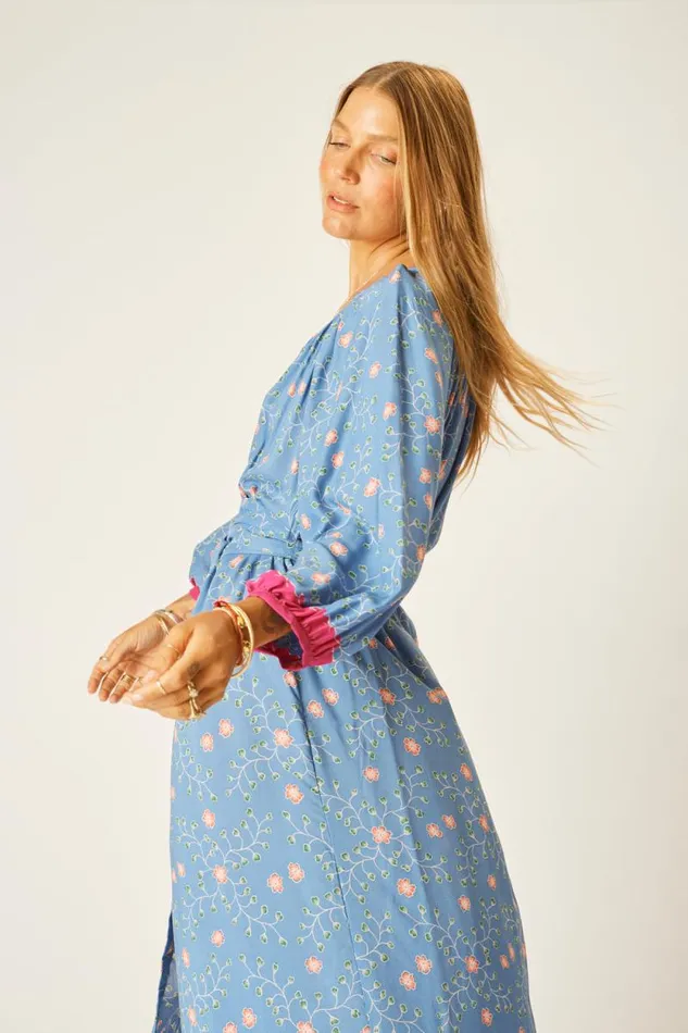 Dresses Shop Natalie Martin ALEX MIDI DRESS WITH SASH Pinwheel Denim