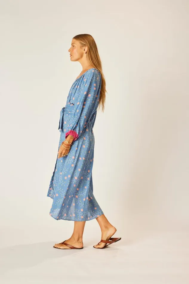Dresses Shop Natalie Martin ALEX MIDI DRESS WITH SASH Pinwheel Denim