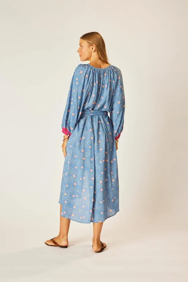 Dresses Shop Natalie Martin ALEX MIDI DRESS WITH SASH Pinwheel Denim