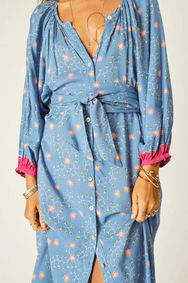 Dresses Shop Natalie Martin ALEX MIDI DRESS WITH SASH Pinwheel Denim