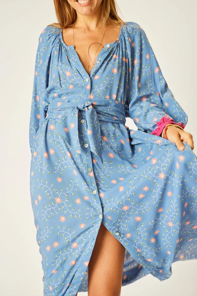 Dresses Shop Natalie Martin ALEX MIDI DRESS WITH SASH Pinwheel Denim