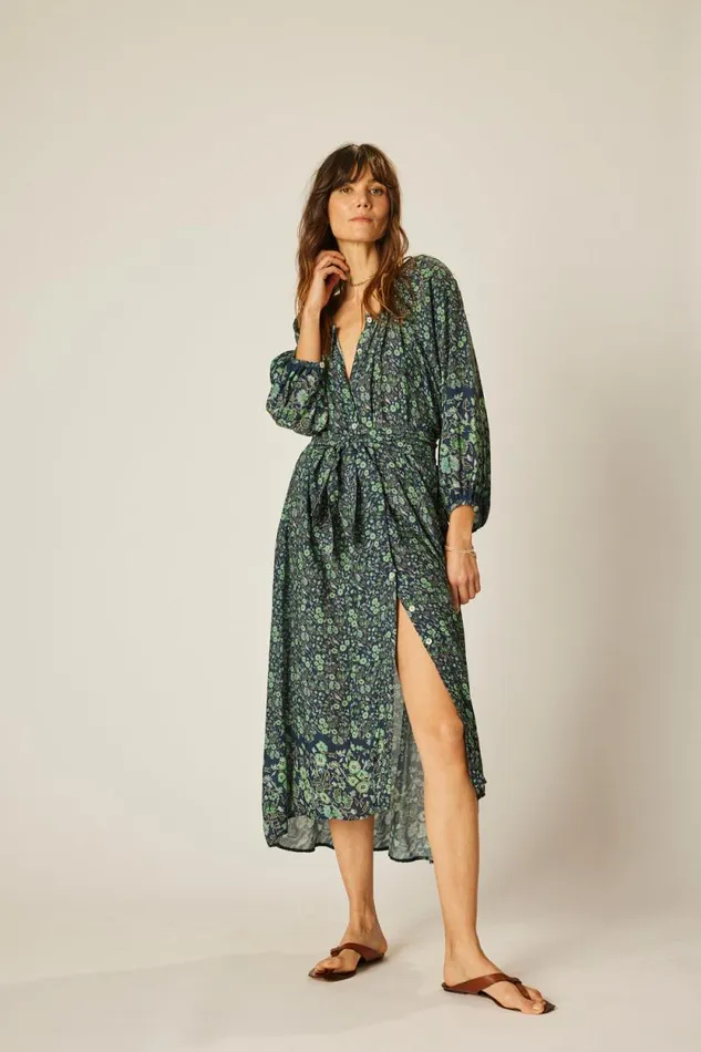 Dresses Shop Natalie Martin ALEX MIDI Petite Fleur Marine