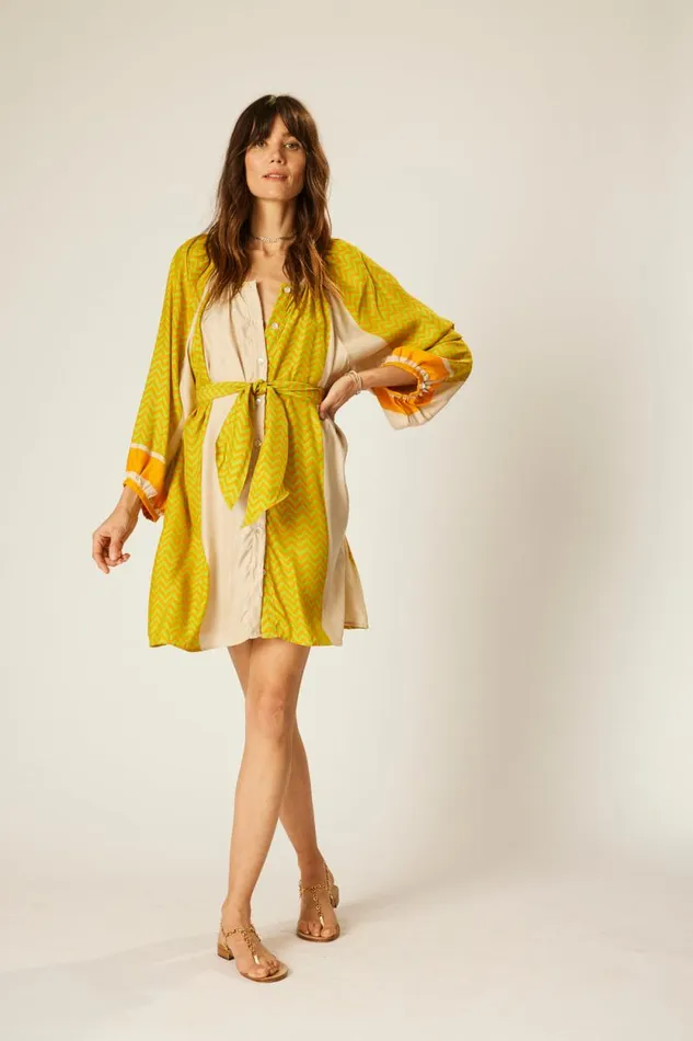 Dresses Shop Natalie Martin ALEX SHORT DRESS Block Zigzag Tangerine