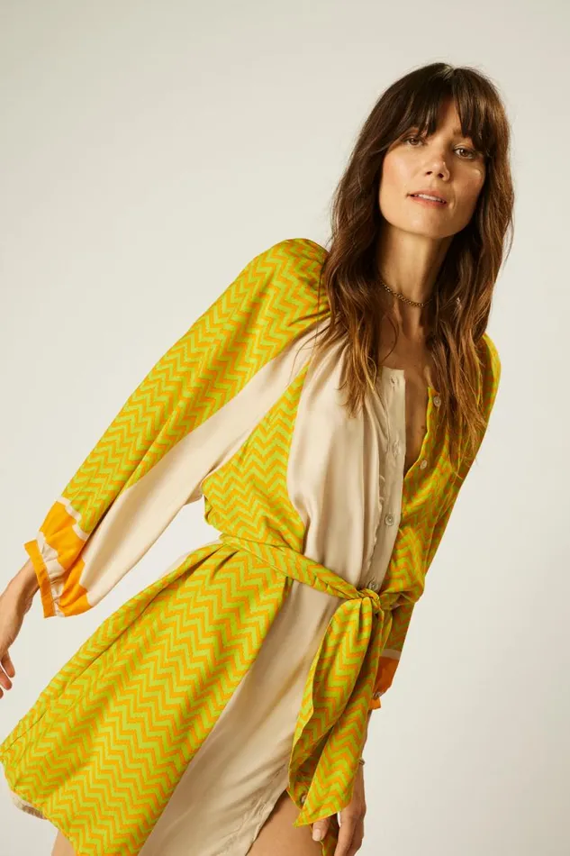 Dresses Shop Natalie Martin ALEX SHORT DRESS Block Zigzag Tangerine