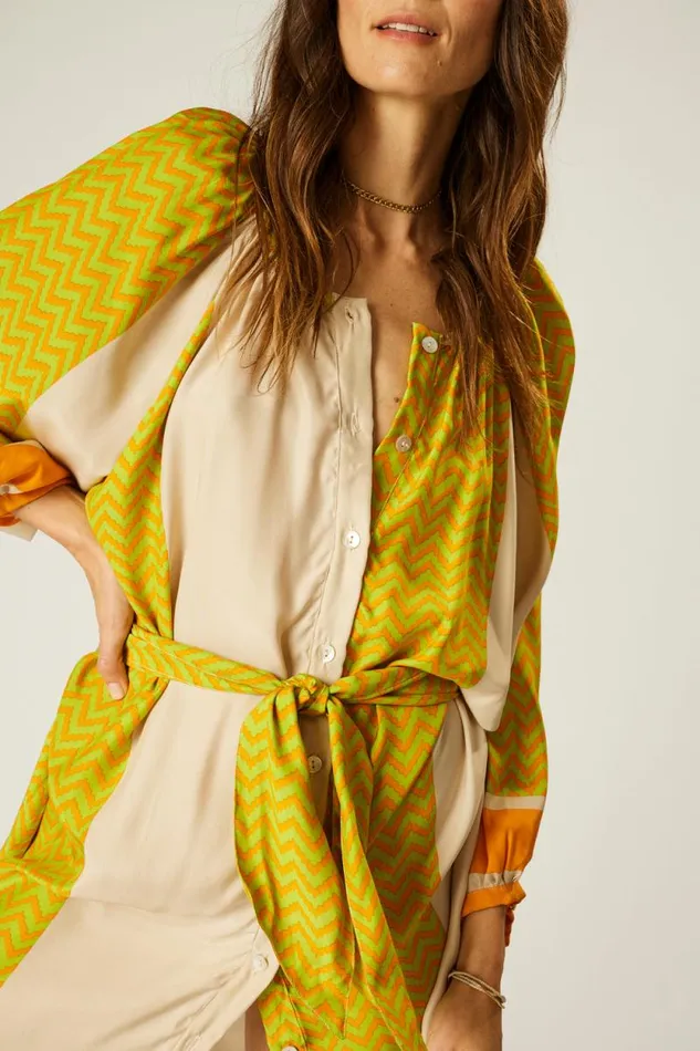 Dresses Shop Natalie Martin ALEX SHORT DRESS Block Zigzag Tangerine