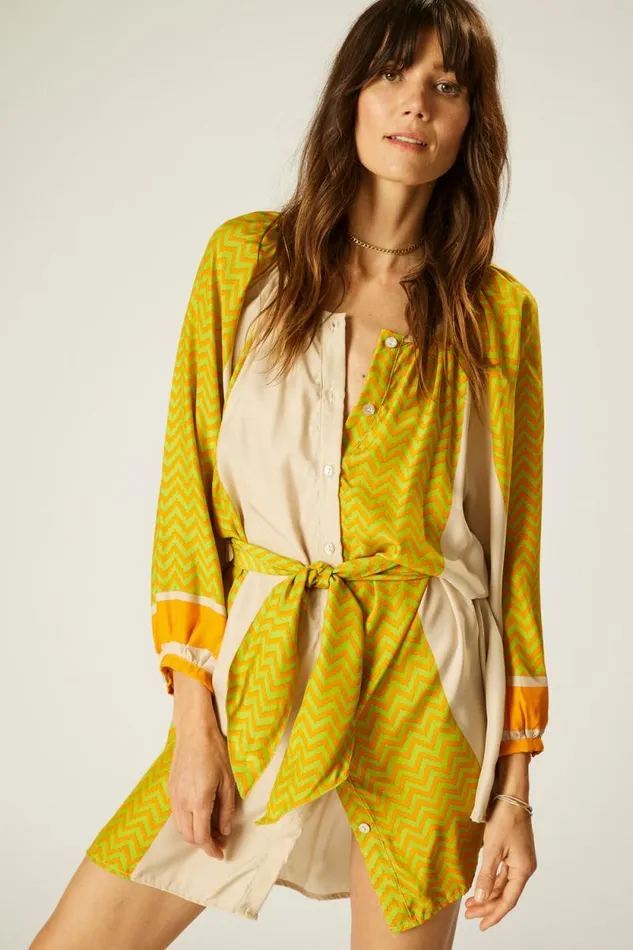 Dresses Shop Natalie Martin ALEX SHORT DRESS Block Zigzag Tangerine