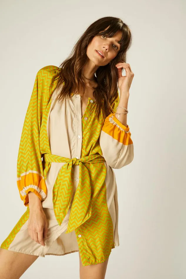 Dresses Shop Natalie Martin ALEX SHORT DRESS Block Zigzag Tangerine