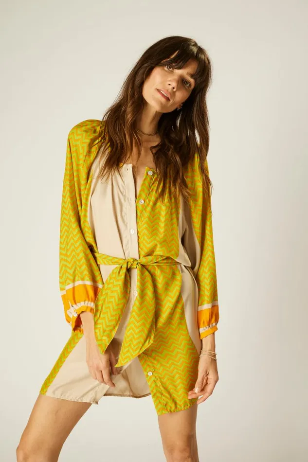Dresses Shop Natalie Martin ALEX SHORT DRESS Block Zigzag Tangerine