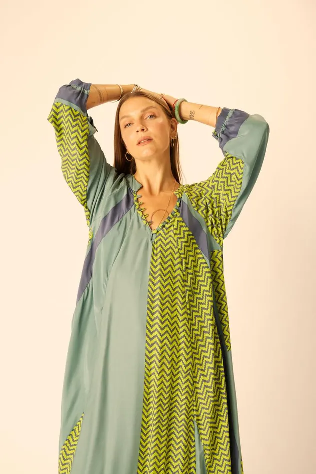Dresses Shop Natalie Martin FIORE MAXI Block Zigzag Lime