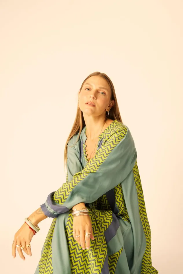 Dresses Shop Natalie Martin FIORE MAXI Block Zigzag Lime