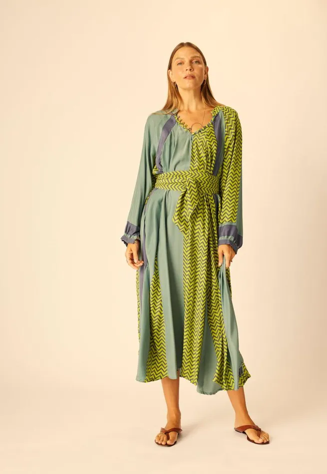 Dresses Shop Natalie Martin FIORE MAXI Block Zigzag Lime