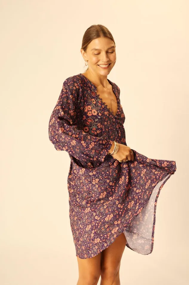 Dresses Shop Natalie Martin FIORE SHORT DRESS Petite Fleur Aubergine