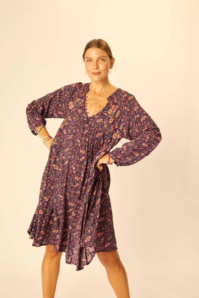 Dresses Shop Natalie Martin FIORE SHORT DRESS Petite Fleur Aubergine