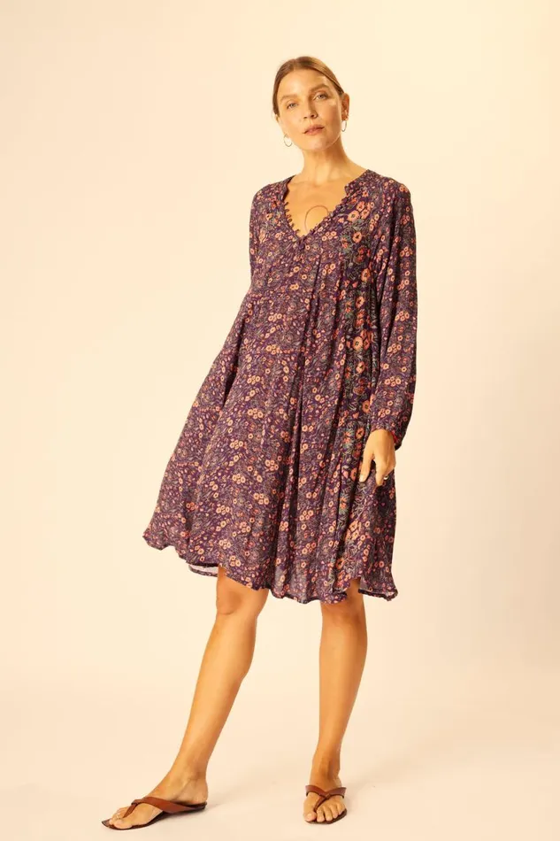 Dresses Shop Natalie Martin FIORE SHORT DRESS Petite Fleur Aubergine