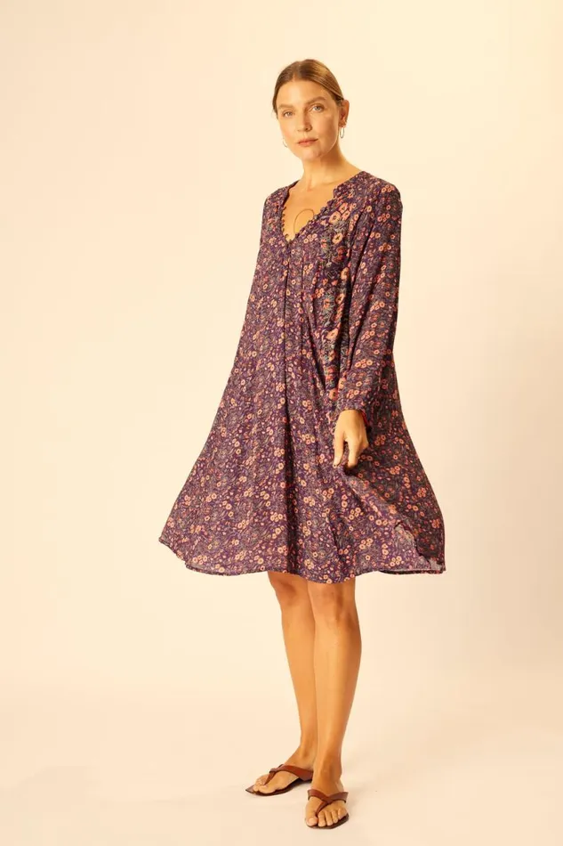 Dresses Shop Natalie Martin FIORE SHORT DRESS Petite Fleur Aubergine