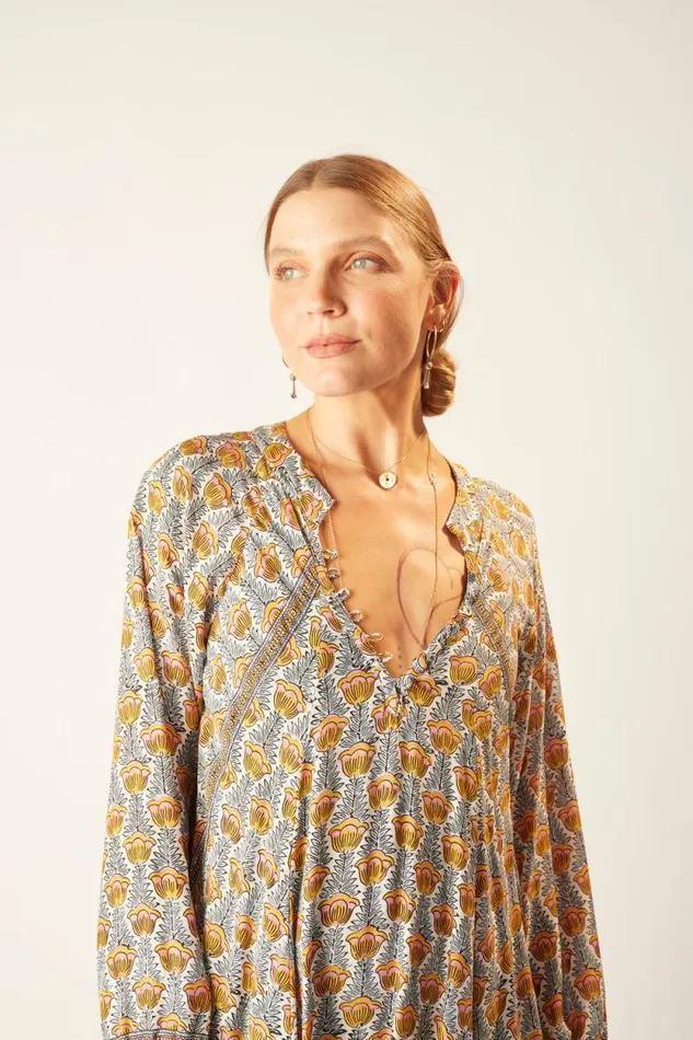 Dresses Shop Natalie Martin FIORE SHORT DRESS Tulip Print French Blue