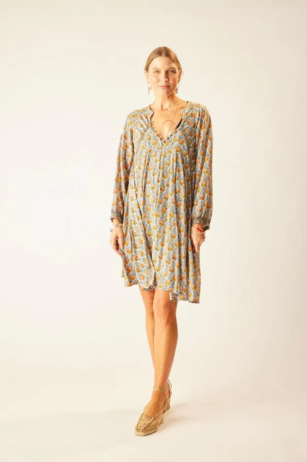 Dresses Shop Natalie Martin FIORE SHORT DRESS Tulip Print French Blue
