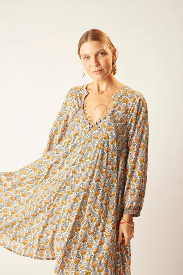 Dresses Shop Natalie Martin FIORE SHORT DRESS Tulip Print French Blue