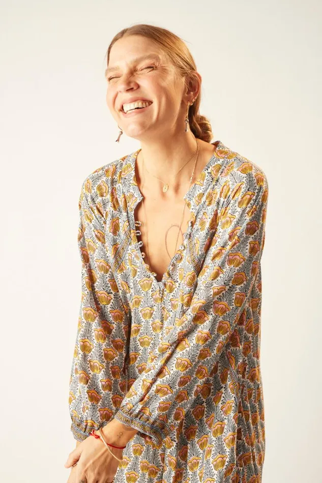 Dresses Shop Natalie Martin FIORE SHORT DRESS Tulip Print French Blue