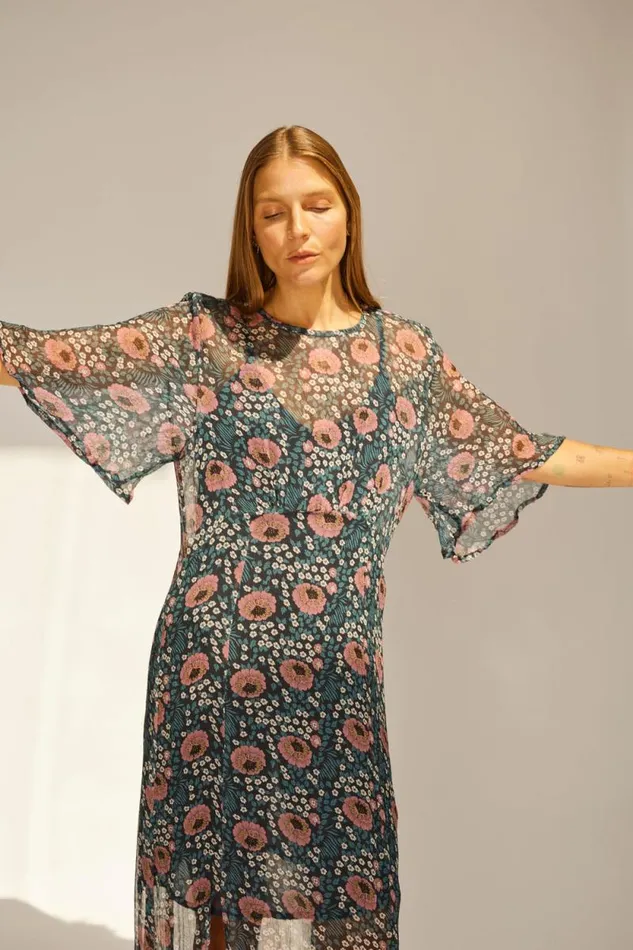 Dresses Shop Natalie Martin LILY DRESS Vintage Flowers Indigo