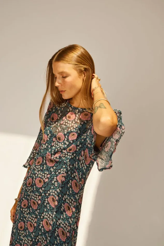 Dresses Shop Natalie Martin LILY DRESS Vintage Flowers Indigo