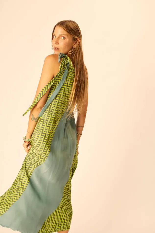 Dresses Shop Natalie Martin LOLA DRESS Block Zigzag Lime