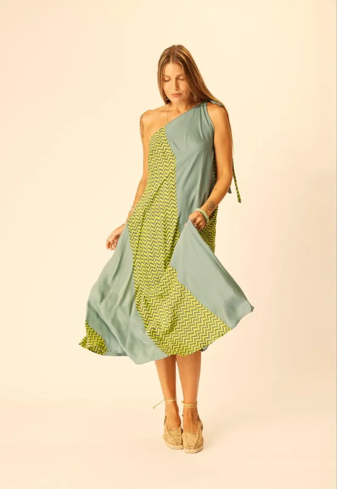 Dresses Shop Natalie Martin LOLA DRESS Block Zigzag Lime