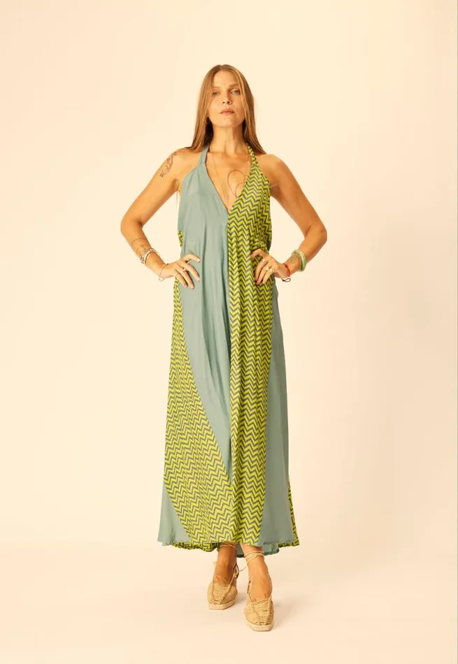 Dresses Shop Natalie Martin LOLA DRESS Block Zigzag Lime