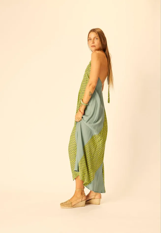 Dresses Shop Natalie Martin LOLA DRESS Block Zigzag Lime