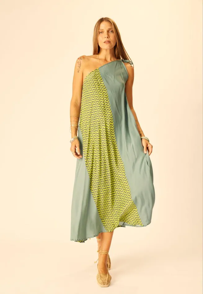 Dresses Shop Natalie Martin LOLA DRESS Block Zigzag Lime
