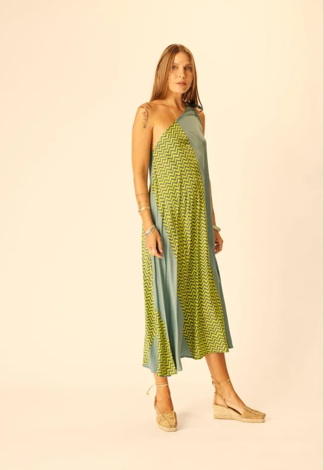 Dresses Shop Natalie Martin LOLA DRESS Block Zigzag Lime