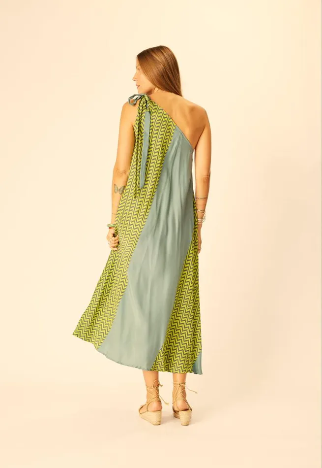 Dresses Shop Natalie Martin LOLA DRESS Block Zigzag Lime