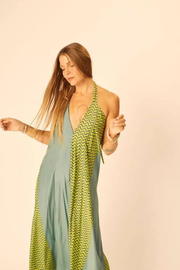 Dresses Shop Natalie Martin LOLA DRESS Block Zigzag Lime