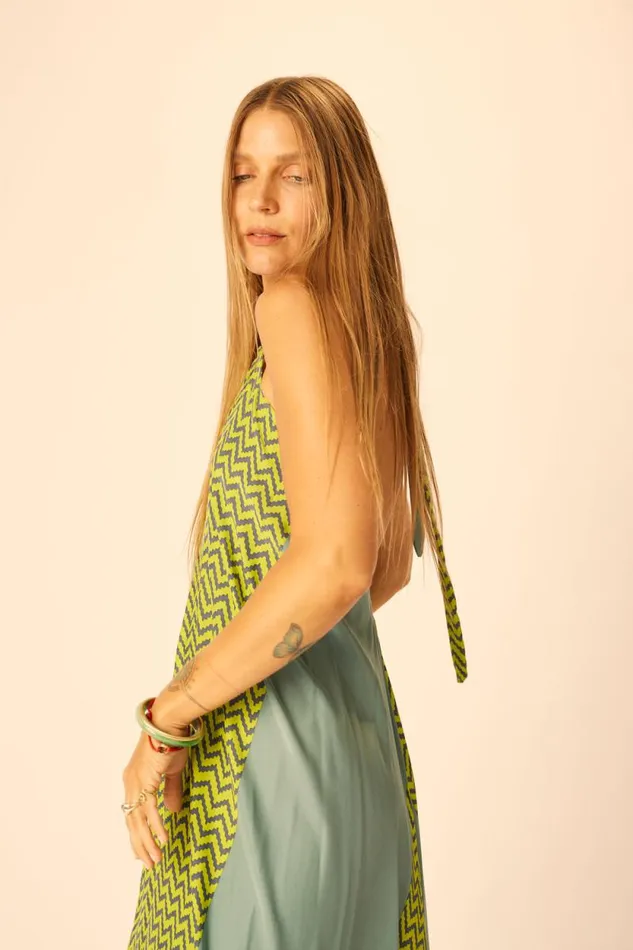 Dresses Shop Natalie Martin LOLA DRESS Block Zigzag Lime