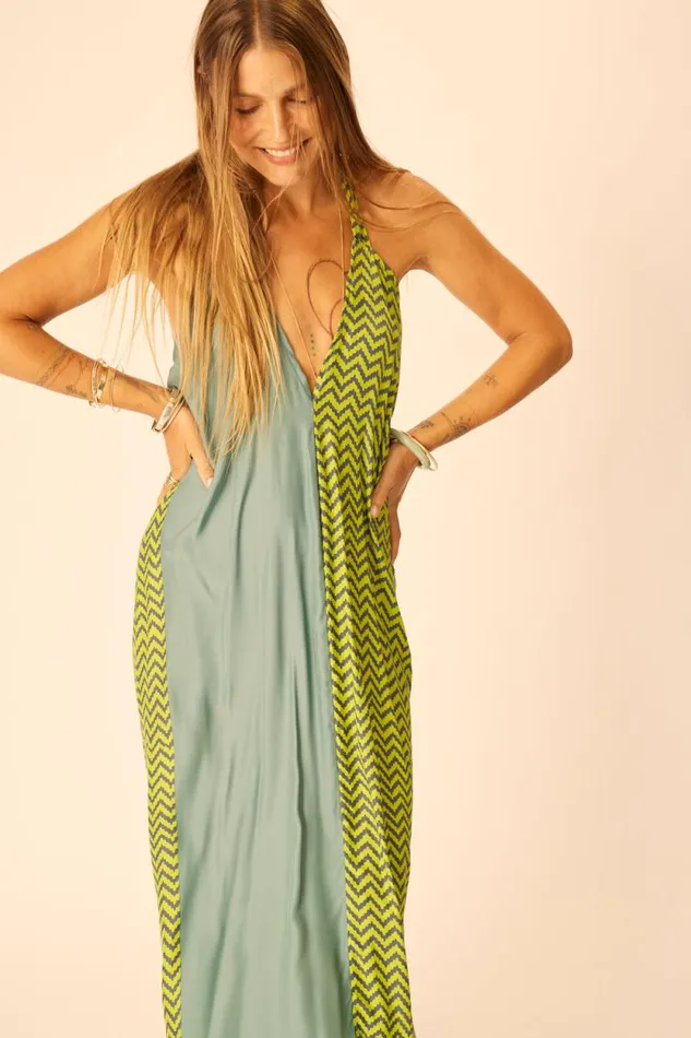 Dresses Shop Natalie Martin LOLA DRESS Block Zigzag Lime