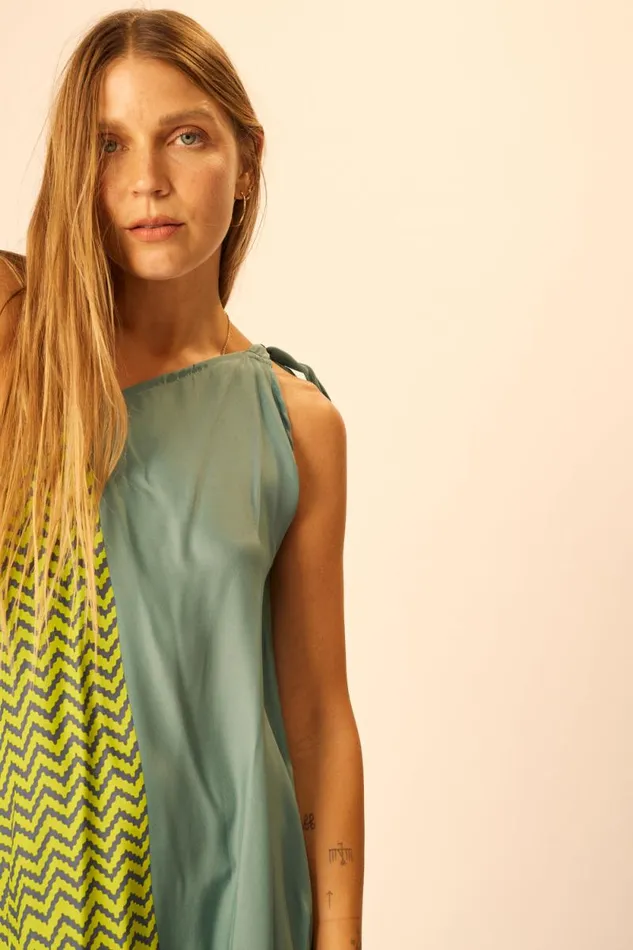 Dresses Shop Natalie Martin LOLA DRESS Block Zigzag Lime