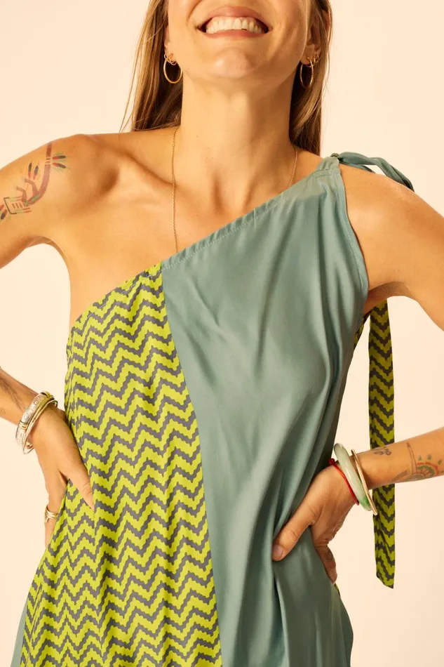 Dresses Shop Natalie Martin LOLA DRESS Block Zigzag Lime