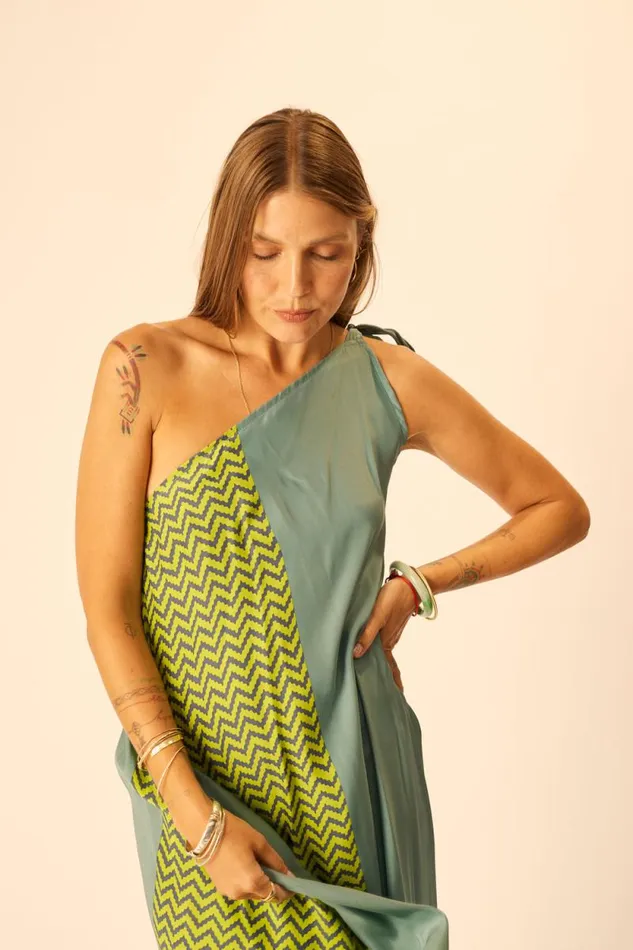 Dresses Shop Natalie Martin LOLA DRESS Block Zigzag Lime
