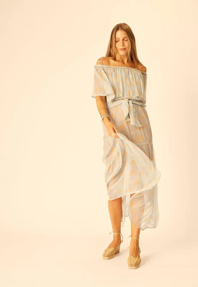 Dresses Shop Natalie Martin NAOMI DRESS WITH SASH Snowflake Tangerine