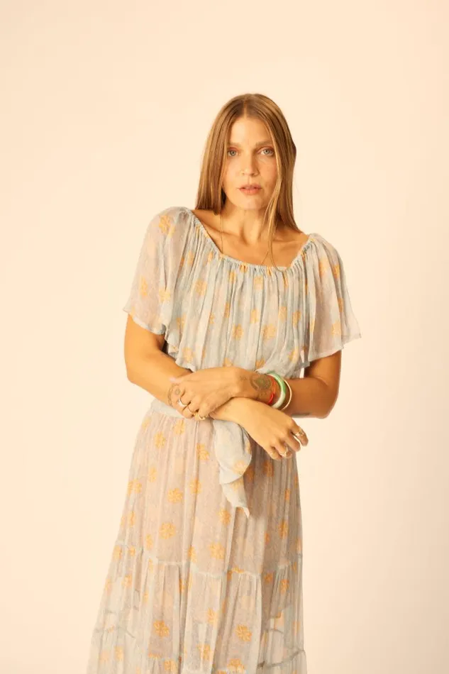 Dresses Shop Natalie Martin NAOMI DRESS WITH SASH Snowflake Tangerine