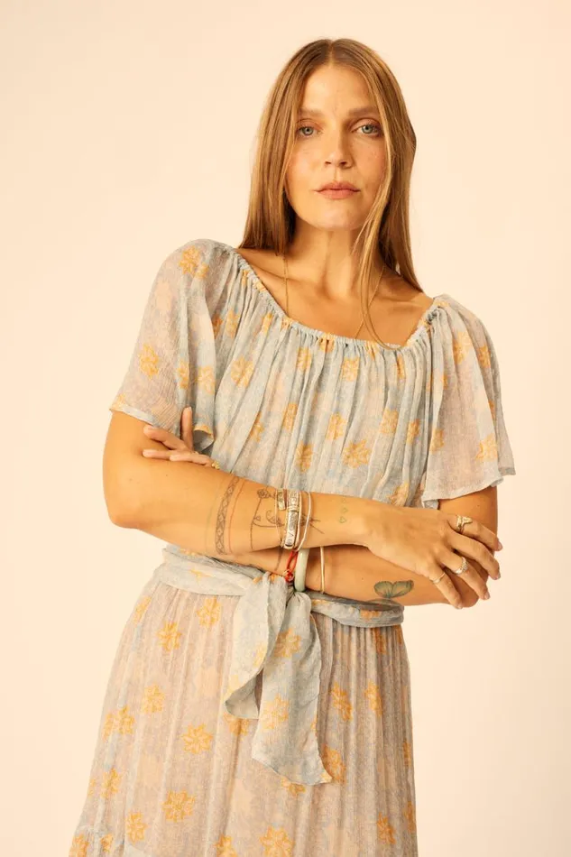 Dresses Shop Natalie Martin NAOMI DRESS WITH SASH Snowflake Tangerine