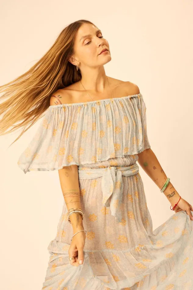 Dresses Shop Natalie Martin NAOMI DRESS WITH SASH Snowflake Tangerine
