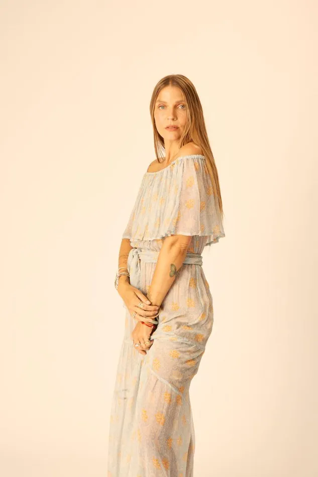 Dresses Shop Natalie Martin NAOMI DRESS WITH SASH Snowflake Tangerine