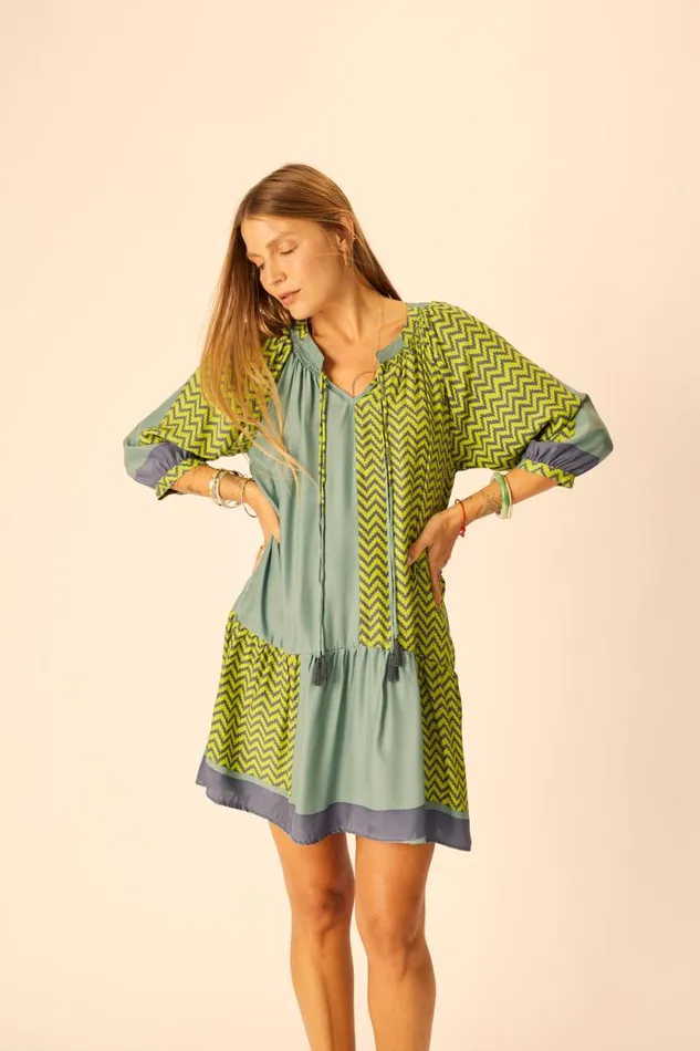 Dresses Shop Natalie Martin STEVIE DRESS Block Zigzag Lime