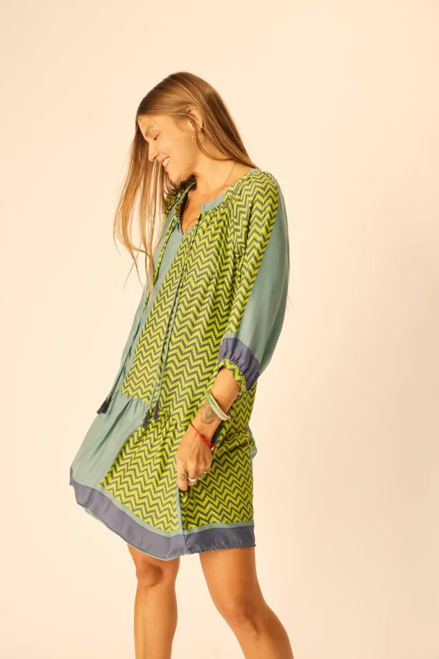 Dresses Shop Natalie Martin STEVIE DRESS Block Zigzag Lime