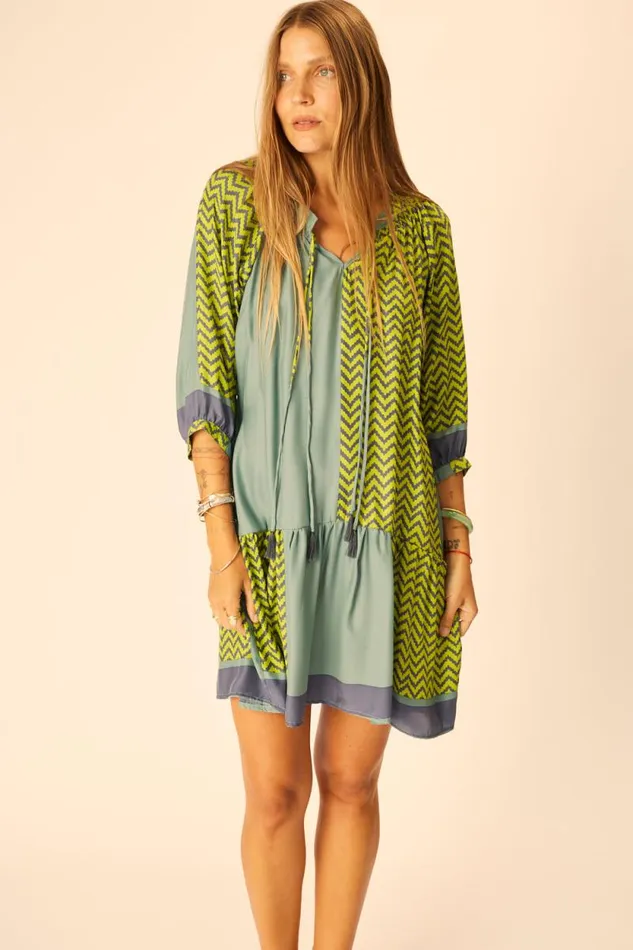 Dresses Shop Natalie Martin STEVIE DRESS Block Zigzag Lime