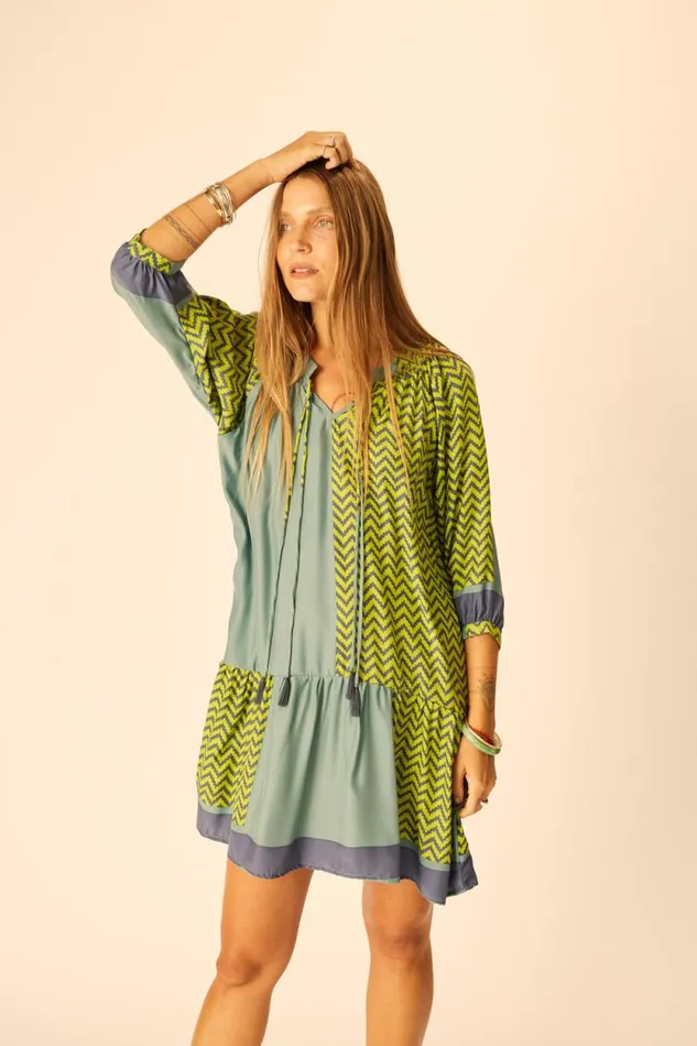 Dresses Shop Natalie Martin STEVIE DRESS Block Zigzag Lime