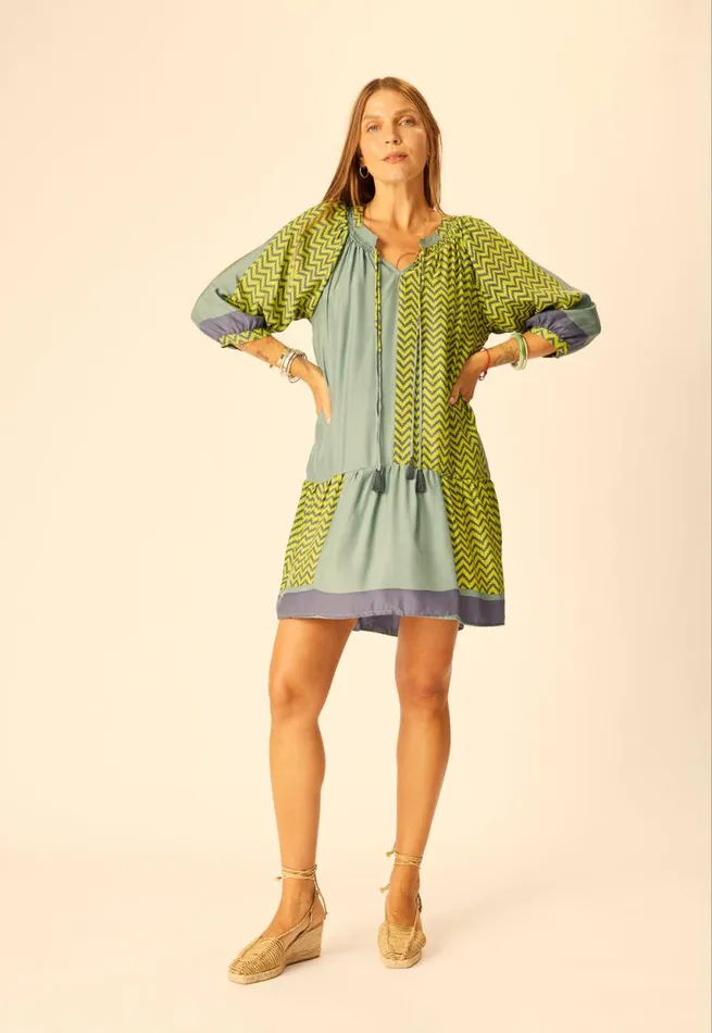 Dresses Shop Natalie Martin STEVIE DRESS Block Zigzag Lime